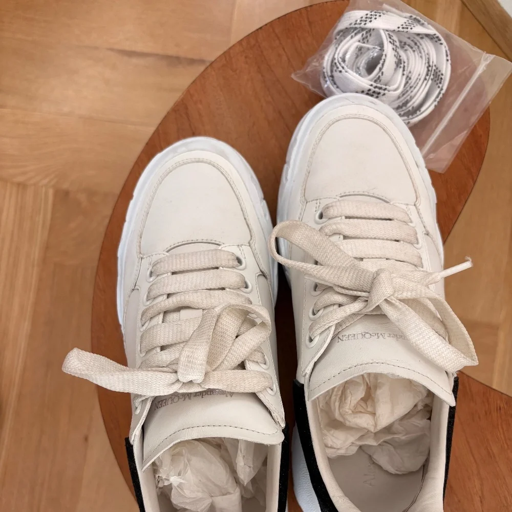 Alexander McQueen White Leather Sneakers with Black Heel Tab